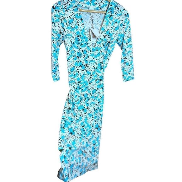 Diane Von Furstenberg New Julian Two Wrap Dress Garden Daisy Azure Blue Size 4 - Picture 4 of 9